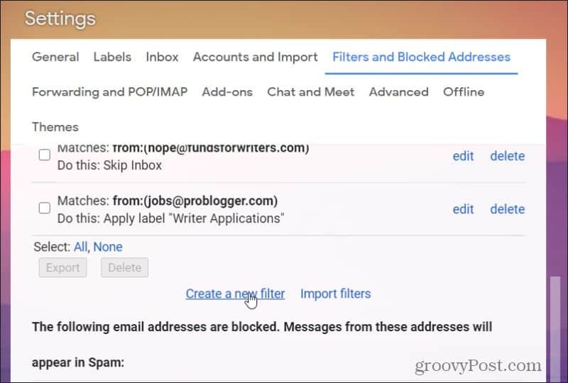 إنشاء عامل تصفية جديد في Gmail