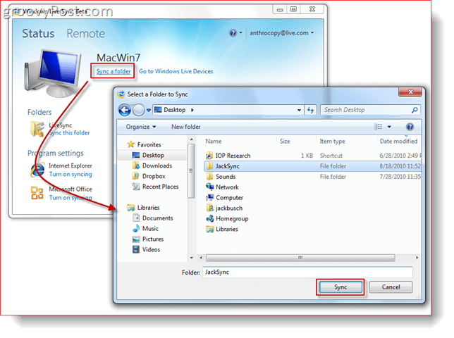 مزامنة مجلد مع Windows Live Sync Beta