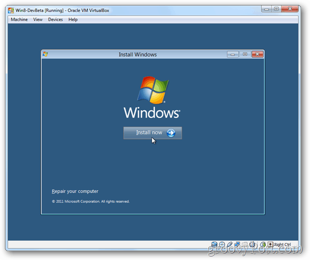 مربع التثبيت VirtualBox Windows 8 الآن