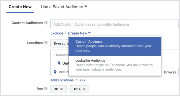 يُنشئ Facebook Ads Manager جمهورًا مخصصًا أثناء إعداد الإعلان