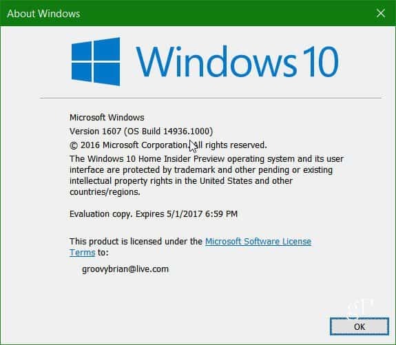 إصدارات Microsoft Windows 10 Insider Preview Build 14936