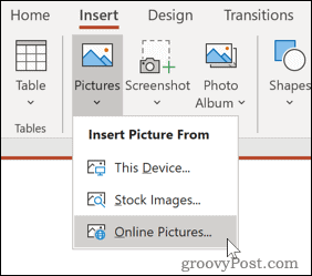 إدراج صورة من مصدر عبر الإنترنت في PowerPoint