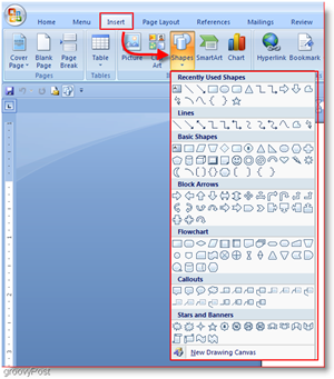 Word 2007 إدراج الأشكال