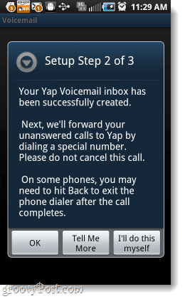 الخطوة الثانية في إعداد Yap Voicemail