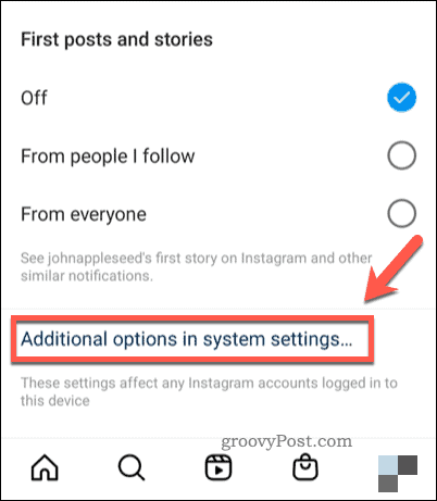 افتح إعدادات النظام للإشعارات في Instagram