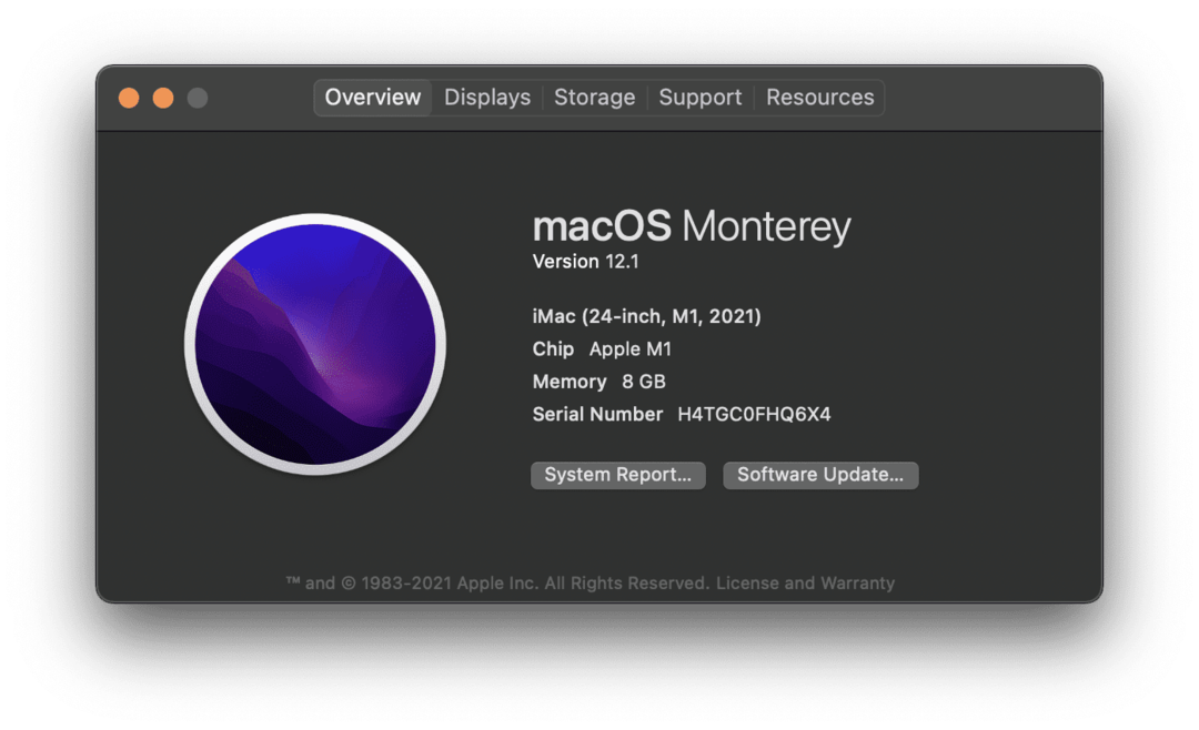 صفحة About This Mac على M1 iMac