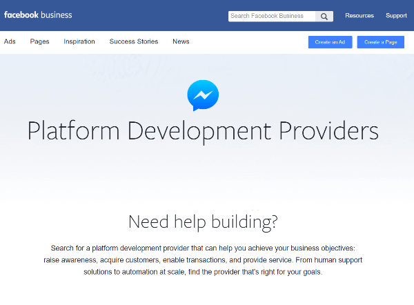 يعد دليل Facebook الجديد لموفري تطوير النظام الأساسي مصدرًا للشركات للعثور على موفري خدمات متخصصين في بناء الخبرات على Messenger.