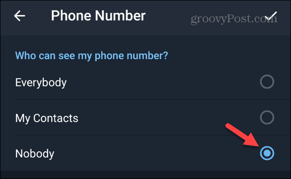لا يمكن لأحد رؤية رقم هاتفي على Telegram على نظام Android