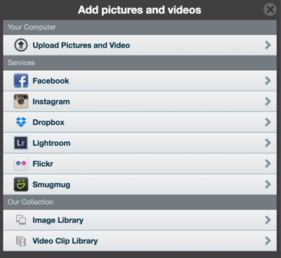 animoto إضافة الصور ومقاطع الفيديو