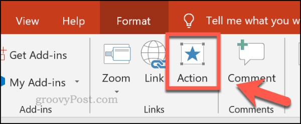 تحديد إجراء في PowerPoint