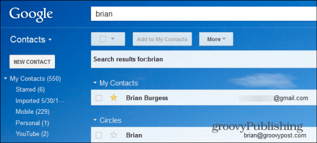 البحث عن جهات اتصال النجوم في Gmail