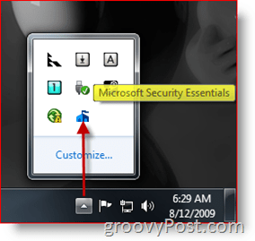 رمز شريط المهام / تشغيل Microsoft Security Essentials