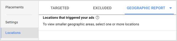 علامة التبويب التقرير الجغرافي Google Adwords