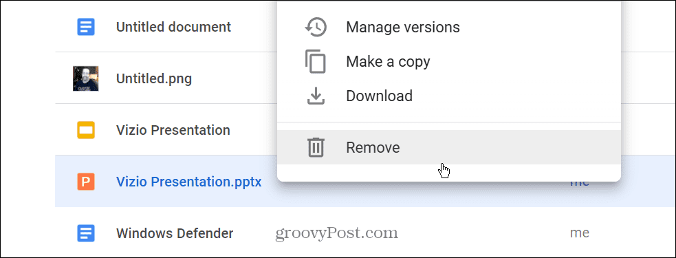 قم بإزالة ملف PPTX من Google Drive