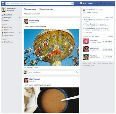 تحديث الفيسبوك تصميم خط تغذية الأخبار