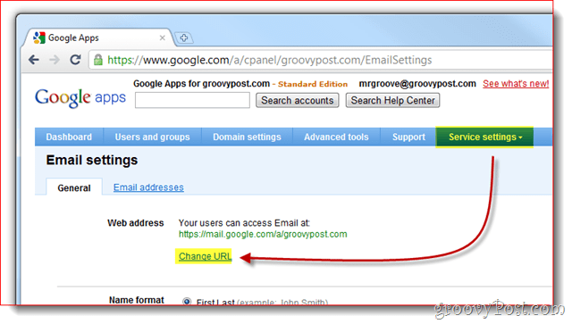 تغيير إعدادات خدمة تطبيقات Google URL