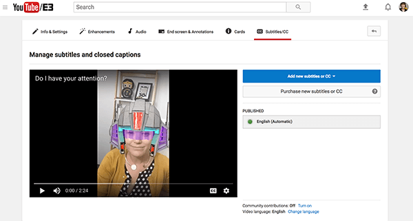 توجد ملفات التسميات التوضيحية المتاحة لفيديو YouTube الخاص بك ضمن القسم "منشور".