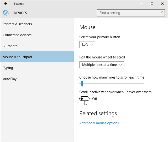نصيحة Windows 10: تبديل تشغيل التمرير في الخلفية أو إيقاف تشغيله