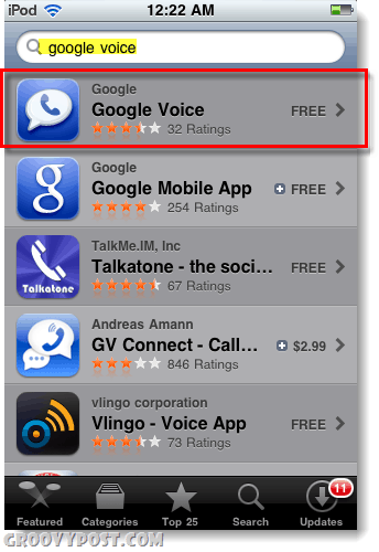 Google Voice في متجر التطبيقات لأجهزة iPod أو iPad