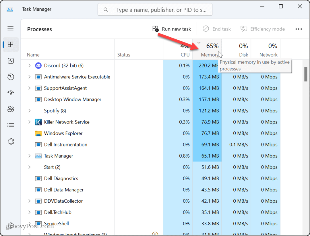 كيفية البحث عن استخدام ذاكرة التطبيق على Windows 11