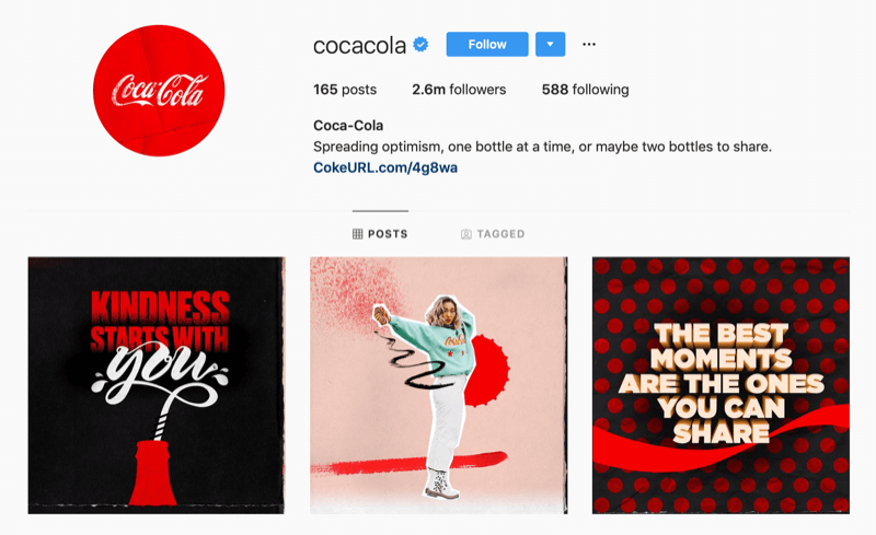 الملف الشخصي على Instagram لشركة Coca-Cola