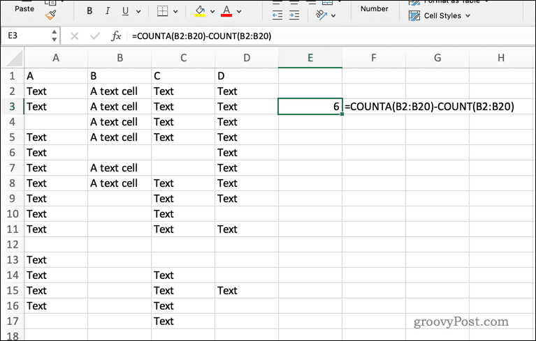 باستخدام صيغة COUNTA في Excel