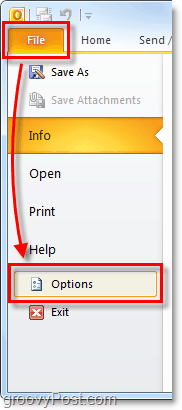 خيارات الملفات في Outlook 2010