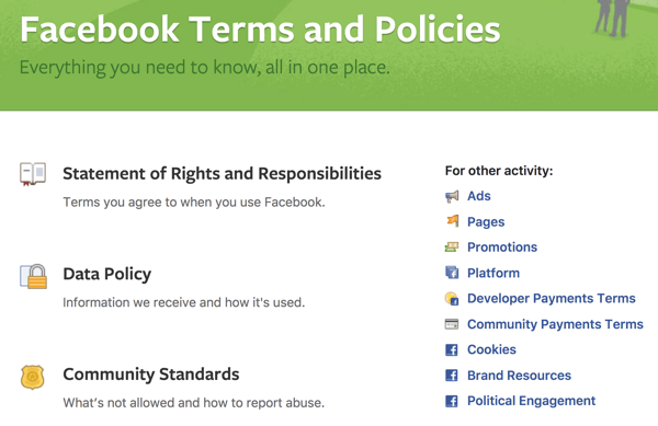 يحدد Facebook جميع الشروط والسياسات التي تحتاج إلى معرفتها.