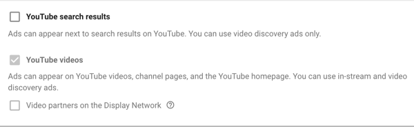 كيفية إعداد حملة إعلانات YouTube ، الخطوة 11 ، تعيين خيارات عرض الشبكة