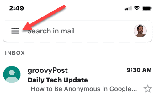 قائمة إعدادات gmail
