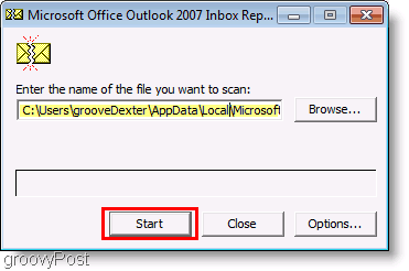 لقطة شاشة - ملف إصلاح ScanPST لبرنامج Outlook 2007