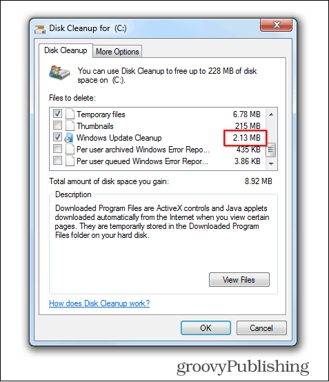 يتيح لك تحديث Windows 7 حذف ملفات التحديث القديمة
