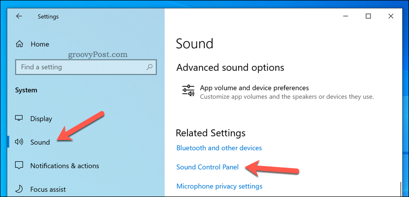 افتح لوحة التحكم في الصوت على نظام التشغيل Windows 10