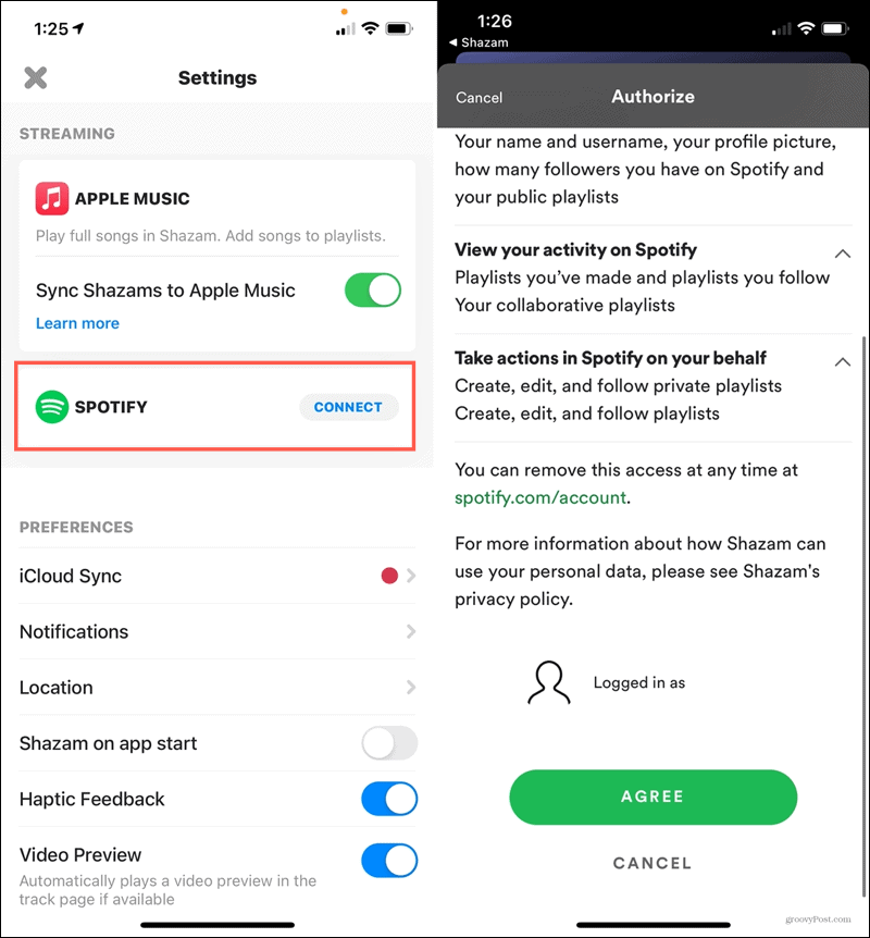 قم بتوصيل Spotify بـ Shazam