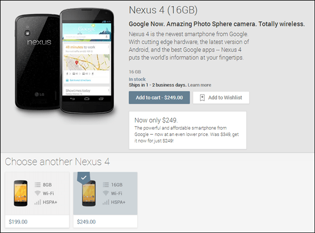 خصومات Google على Nexus 4 Android Smartphone إلى 199 دولارًا