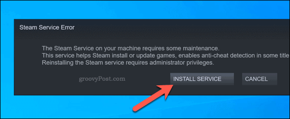 خطأ في خدمة Steam أعد تثبيت خيار الخدمة