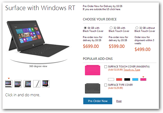تعلن Microsoft عن أسعار Surface RT Tablet ، وهي متاحة للطلب المسبق