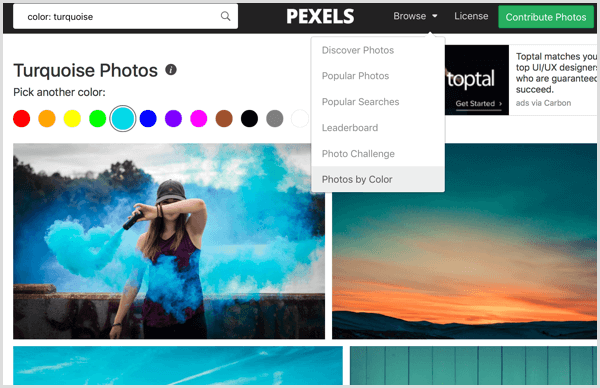 Pexels فرز الصور حسب اللون