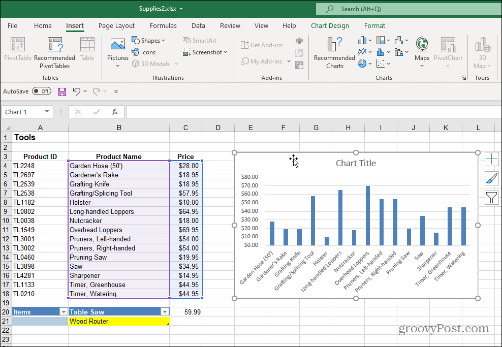 مخطط شريطي تم إنشاؤه في Excel