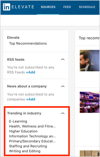LinkedIn Elevate Trending في قائمة الصناعة