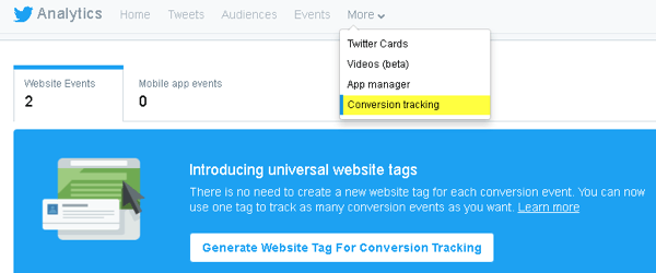 يتيح لك Twitter إضافة رمز إلى موقع الويب الخاص بك لتتبع التحويل وإنشاء جماهير مخصصة.