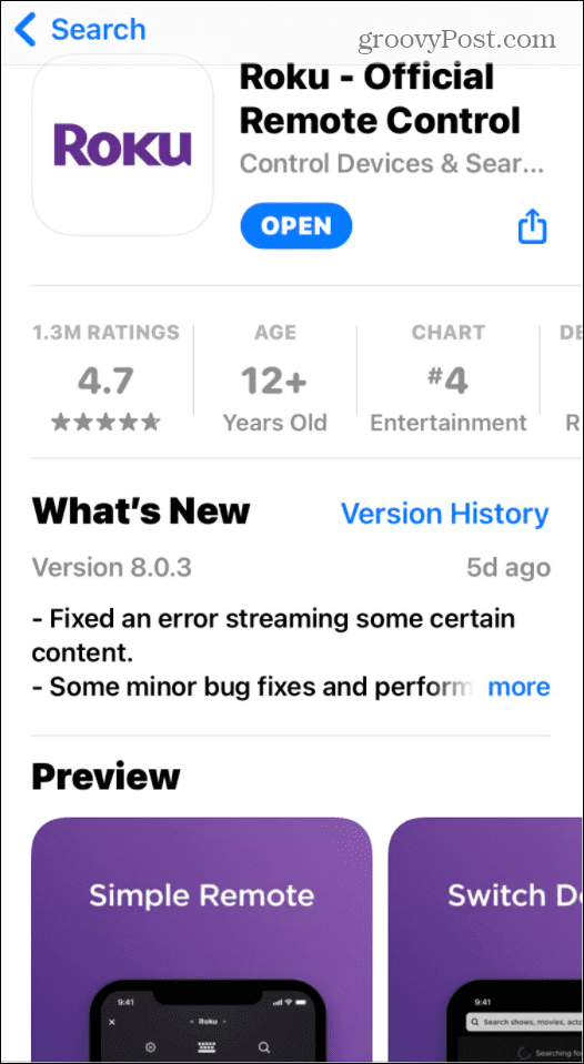 تطبيق Roku iOS
