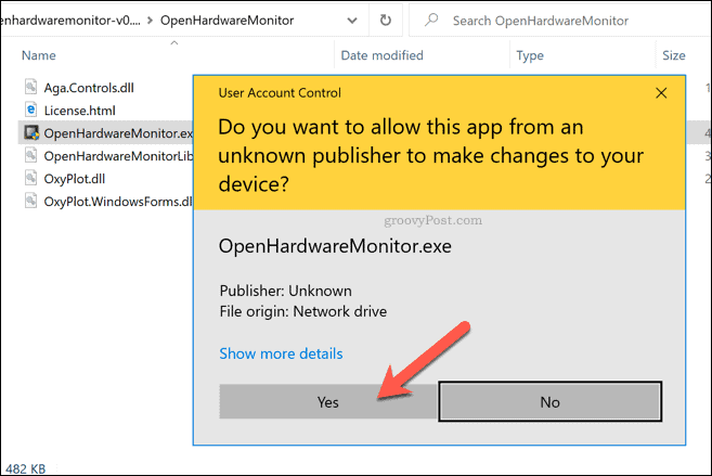تحذير Windows 10 UAC لـ Open Hardware Monitor
