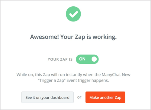 قم بتنشيط zap عن طريق تشغيل علامة التبويب.