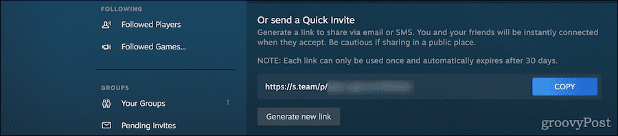 كيفية إضافة البحث عن دعوة سريعة على Steam