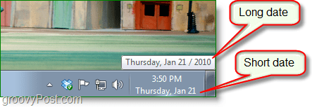 لقطة شاشة Windows 7 - تاريخ طويل مقابل التاريخ القصير