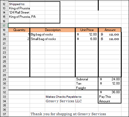 مثال على excel-spreadsheet-الفاتورة