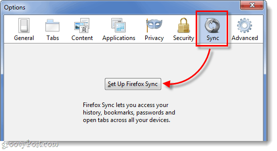علامة التبويب المزامنة في Firefox 4 لإعداد المزامنة