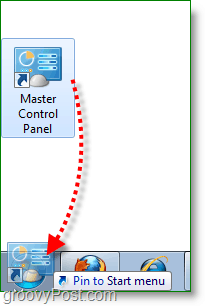 لقطة شاشة Windows 7 - اسحب لوحة التحكم الرئيسية لبدء القائمة