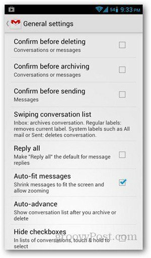 تحديث إعدادات Gmail